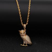 Brass Sweater Chain Necklace, Owl, real gold plated, French Rope Chain & Unisex & micro pave cubic zirconia 3mm Approx 24 Inch 