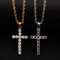 Stainless Steel Sweater Chain Necklace, Cross, plated, French Rope Chain & Unisex & with rhinestone 3mm Approx 24 Inch 
