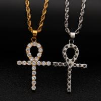 Stainless Steel Sweater Chain Necklace, Ankh Cross, plated, French Rope Chain & Unisex & with rhinestone 3mm Approx 24 Inch 