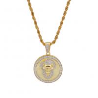 Brass Sweater Chain Necklace, Flat Round, plated, French Rope Chain & Unisex & micro pave cubic zirconia 3mm Approx 24 Inch 
