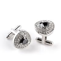 Zinc Alloy Cufflinks, silver color plated, Unisex & with cubic zirconia & with rhinestone 