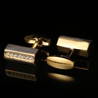 Brass Cufflinks, gold color plated, brushed & for man & with rhinestone 