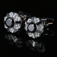 Brass Cufflinks, with Crystal, platinum color plated, for man & with rhinestone 