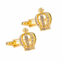Brass Cufflinks, Crown, gold color plated, Unisex & with rhinestone 