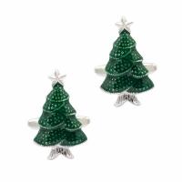 Brass Cufflinks, Christmas Tree, platinum color plated, Unisex & enamel 