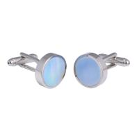 Brass Cufflinks, with Shell, platinum color plated, Unisex 16mm 