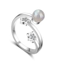 Brass Cuff Finger Ring, with Sea Opal, Star, platinum plated, for woman & with rhinestone, 6mm, US Ring 