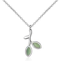 Brass Necklace, with Cats Eye, with 1.37inch extender chain, Leaf, platinum plated, oval chain & for woman, 18mm Approx 15.7 Inch 