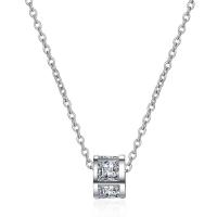 Brass Cubic Zirconia Necklace, with 1.37inch extender chain, platinum plated, oval chain & for woman & with cubic zirconia 6mm Approx 15.7 Inch 