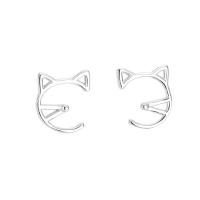 Sterling Silver Stud Earring, Argent sterling 925, chat, Placage de couleur argentée, pour femme, 12mm, Vendu par paire
