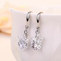 Sterling Silver Cubic Zirconia Earring, 925 Sterling Silver, Star, silver color plated, for woman & with cubic zirconia 