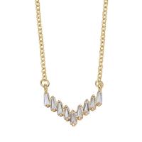 Cubic Zirconia Sterling Silver Necklace, 925 Sterling Silver, with 2inch extender chain, gold color plated, oval chain & for woman & with cubic zirconia Approx 15.7 Inch 