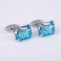 Brass Cufflinks, with Blue Quartz, platinum color plated, for man & with rhinestone 