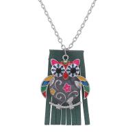 Zinc Alloy Sweater Necklace, with Velveteen Cord, Owl, silver color plated, Korean style & oval chain & for woman lead & cadmium free Approx 27.56 Inch 