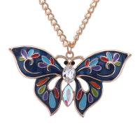 Zinc Alloy Sweater Necklace, with Glass, with 5cm extender chain, Butterfly, plated, Korean style & twist oval chain & for woman & enamel lead & cadmium free Approx 23.63 Inch 