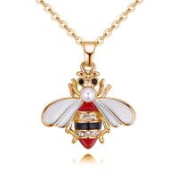 Rhinestone Zinc Alloy Necklace, with 5cm extender chain, Bee, gold color plated, Korean style & oval chain & imitation pearl & for woman & enamel & with rhinestone lead & cadmium free Approx 15.75 Inch 