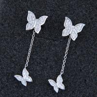 Cubic Zirconia Micro Pave Brass Earring, sterling silver post pin, Butterfly, platinum color plated, micro pave cubic zirconia & for woman 