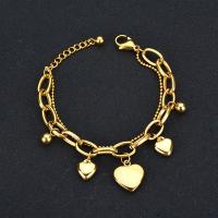Stainless Steel Charm Bracelet, with 1.57inch extender chain, Heart, gold color plated, double link chain & oval chain & ball chain & for woman  Approx 6.3 Inch 