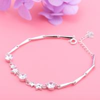 Sterling Silver Bracelets, 925 Sterling Silver, with 1.18inch extender chain, Star, platinum plated, for woman & with rhinestone, 6mm Approx 6.7 Inch 