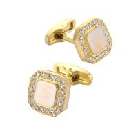 Brass Cufflinks, gold color plated, for man & with cubic zirconia 
