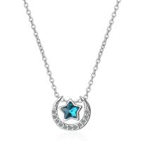 Brass Cubic Zirconia Necklace, with 1.37inch extender chain, Moon and Star, platinum plated, for woman & with cubic zirconia Approx 15.7 Inch 
