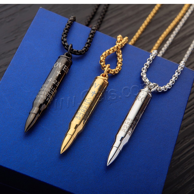 Titanium Steel Jewelry Necklace, Bullet, plated, can open and put into something & different size for choice & box chain & for man, more colors for choice, Length:Approx 21.5 Inch, Sold By Strand