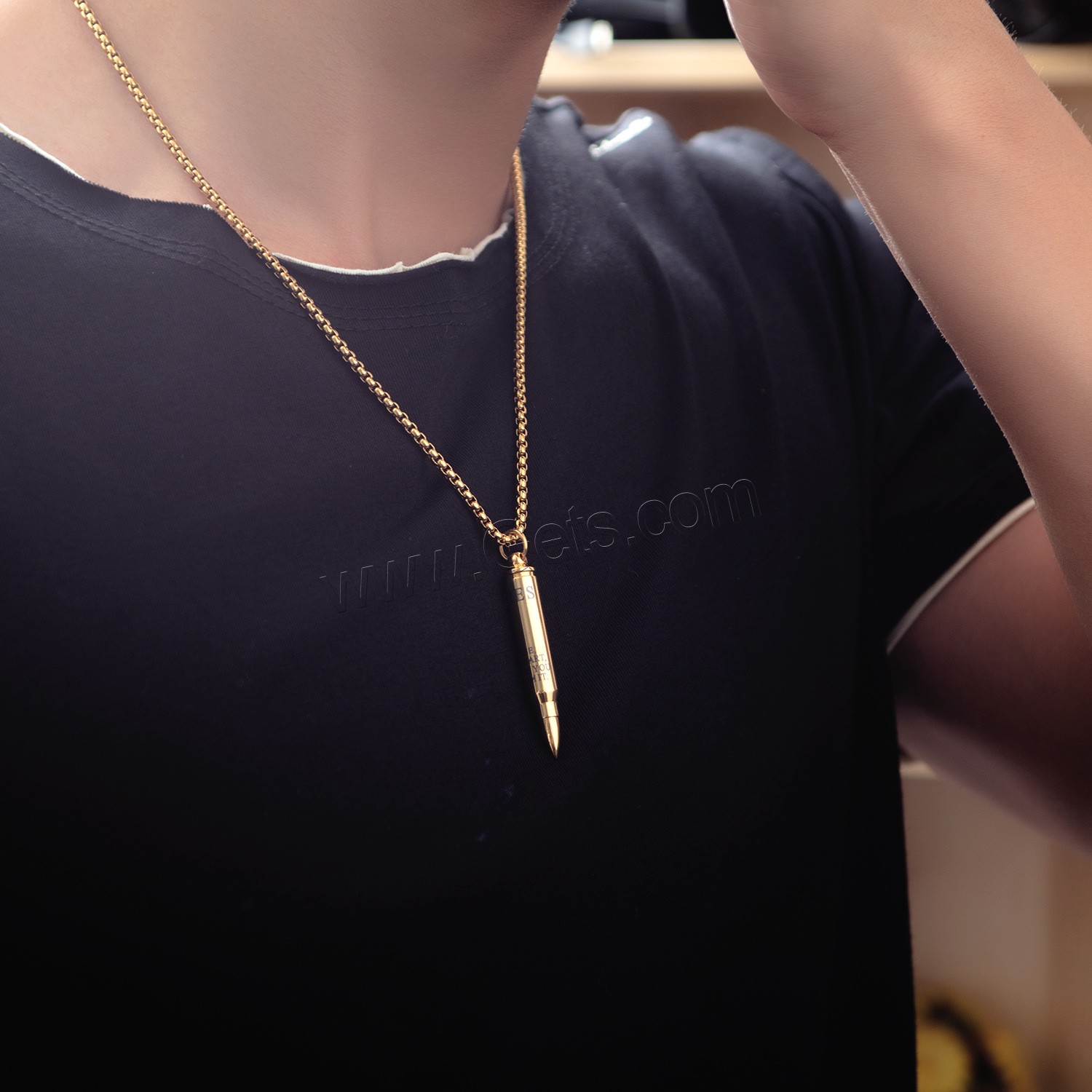 Titan Schmuck Halskette, Titanstahl, Kugel, plattiert, kann sich öffnen und in etwas & verschiedene Größen vorhanden & Kastenkette & für den Menschen, keine, Länge:ca. 21.5 ZollInch, verkauft von Strang