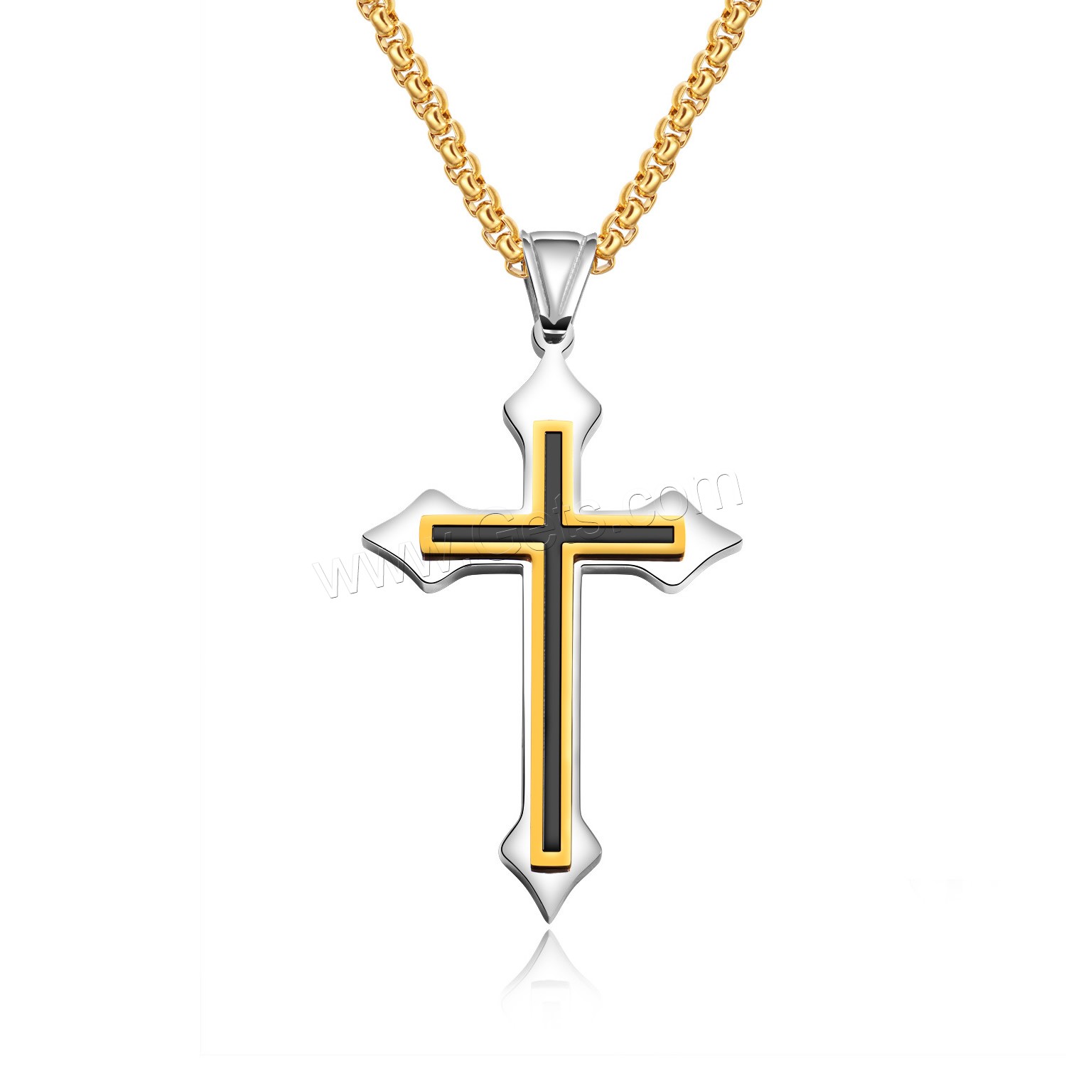 Titanium Steel Jewelry Necklace, Cross, plated, different size for choice & box chain & for man & epoxy gel, more colors for choice, Length:Approx 21.5 Inch, Sold By Strand