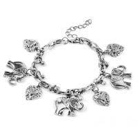 Stainless Steel Charm Bracelet, with 2.36inch extender chain, plated, for woman 15mm,8mm, Inner Approx 60mm Approx 7.5 Inch 