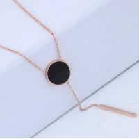 Титан ожерелье ювелирных изделий, титан, с Черная ракушка & Белая ракушка, плакированный цветом розового золота, Овальный цепь & Женский, 10mm, длина:Приблизительно 17 дюймовый, продается Strand