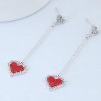 Cubic Zirconia Micro Pave Brass Earring, Heart, plated, micro pave cubic zirconia & for woman lead & cadmium free 