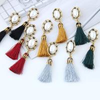 Zinc Alloy Tassel Earring, with ABS Plastic Pearl & Nylon Cord, antique gold color plated, for woman 