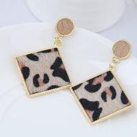 Brass Drop Earring, with Plush, sterling silver post pin, Square, gold color plated, for woman 