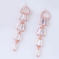 Cubic Zircon Brass Earring, sterling silver post pin, rose gold color plated, for woman & with cubic zirconia 