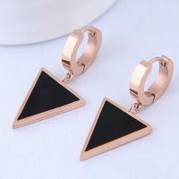 Titanium Steel Huggie Hoop Drop Earring, with Acrylic, Triangle, rose gold color plated, for woman 
