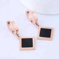 Titanium Steel Huggie Hoop Drop Earring, Square, rose gold color plated, for woman 