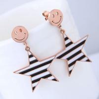 Enamel Zinc Alloy Drop Earring, Titanium Steel, Star, rose gold color plated, for woman 