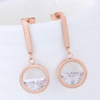 Titanium Steel Drop Earring, rose gold color plated, for woman & with cubic zirconia 