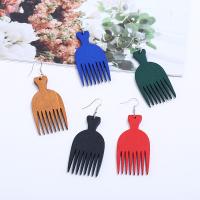 Wood Earring, with Zinc Alloy, Comb, silver color plated, for woman 