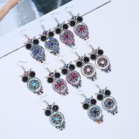 Enamel Zinc Alloy Drop Earring, with Gemstone, Owl, silver color plated, for woman 