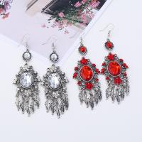Zinc Alloy Tassel Earring, with Crystal, antique silver color plated, for woman & faceted & with rhinestone 