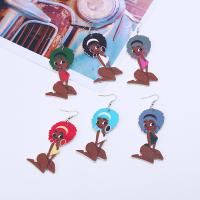 Wood Earring, with Zinc Alloy, Girl, silver color plated, stoving varnish & for woman 