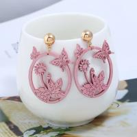 Wood Earring, with Zinc Alloy, gold color plated, stoving varnish & for woman, pink 