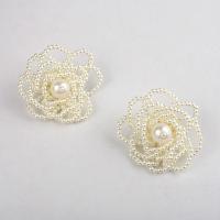Plastic Pearl Stud Earring, with Zinc Alloy, Flower, silver color plated, for woman 
