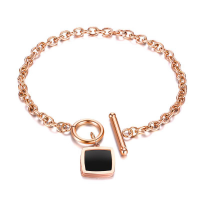 Titanium Steel Bracelet, with Acrylic, rose gold color plated, oval chain & for woman, 13mm Approx 7 Inch 