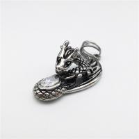 Stainless Steel Animal Pendants, Dragon, with rhinestone & blacken Approx 2-4mm 