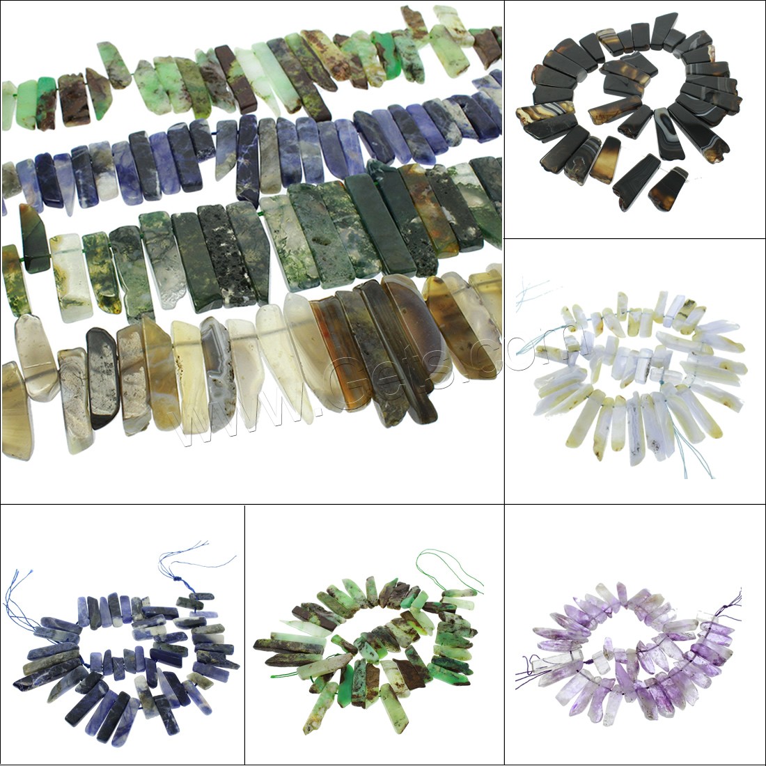Mixed Gemstone Beads, Nuggets, different materials for choice, 57x18x8mm-23x16x8mm, Hole:Approx 1mm, Length:Approx 15.7 Inch, Sold By Strand