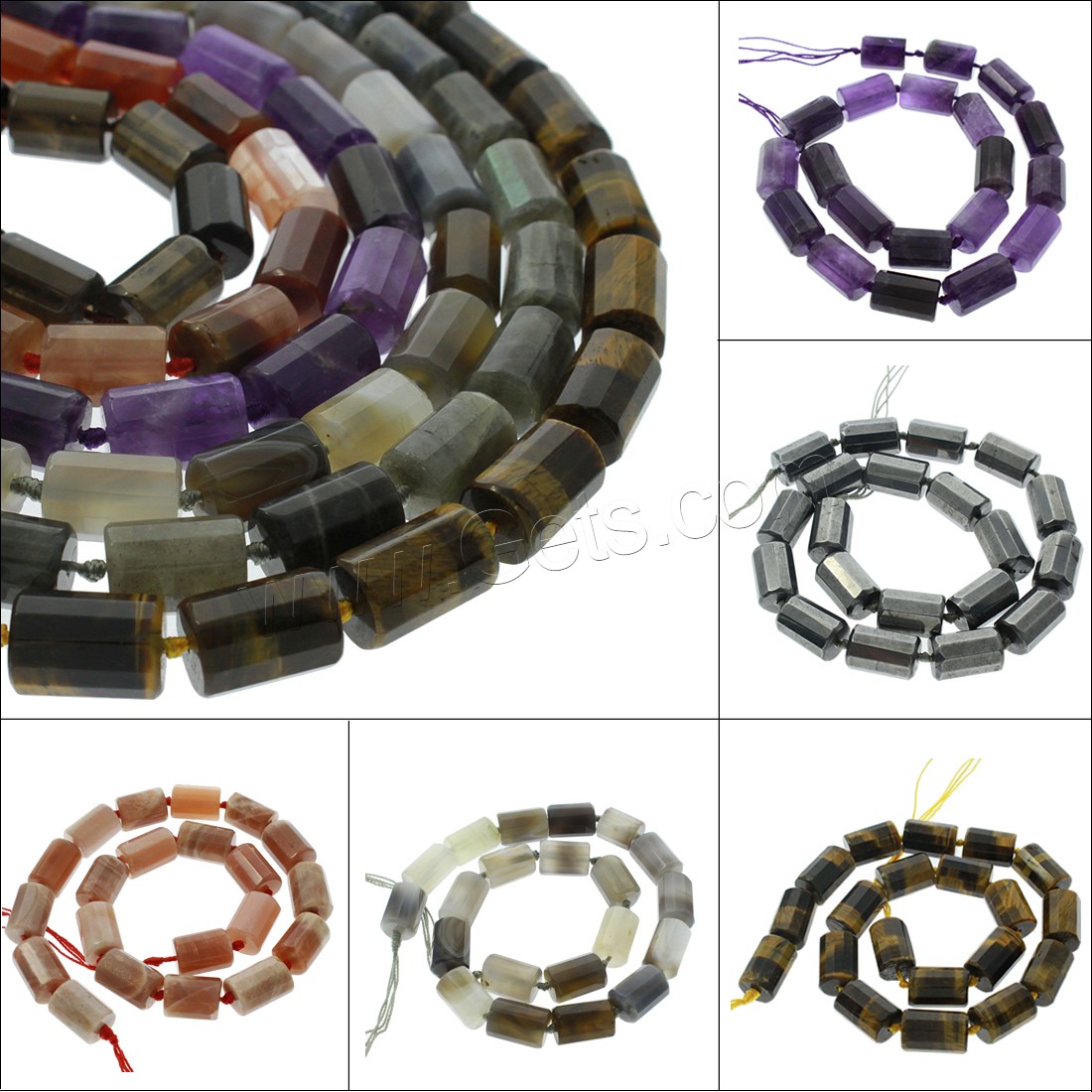 Perles de pierre gemme mixte, pilier, différents matériaux pour le choix & facettes, 15x12mm, Trou:Environ 1mm, Longueur:Environ 16.1 pouce, Vendu par brin