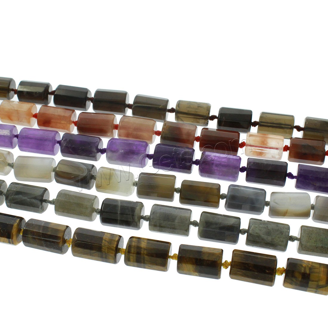 Gemischte Edelstein Perlen, Zylinder, verschiedenen Materialien für die Wahl & facettierte, 15x12mm, Bohrung:ca. 1mm, Länge:ca. 16.1 ZollInch, verkauft von Strang