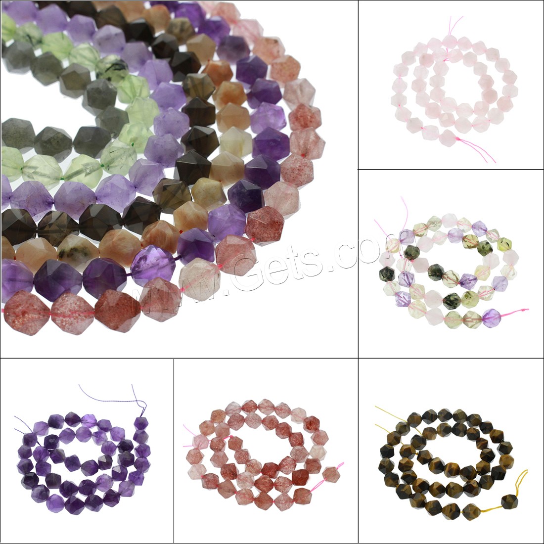 Mixed Gemstone Beads, different materials for choice & faceted, 10x10mm, Hole:Approx 1mm, Length:Approx 15.5 Inch, Sold By Strand